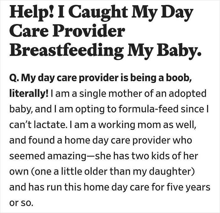 Mom Horrified After Catching Day Care Provider Breastfeeding Her Baby Mom Horrified After Catching Day Care Provider Breastfeeding Her Baby
