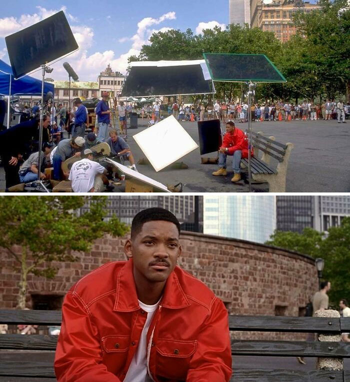 Hombres de negro (1997) - todo el trabajo para grabar a Will Smith sentado en un banco