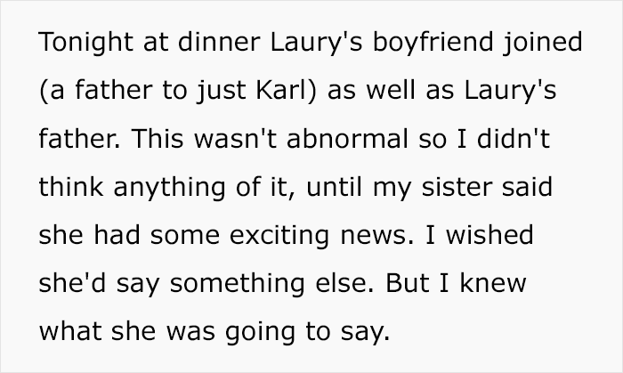 Text excerpt about a 16-year-old shaming older sister for getting pregnant for the seventh time during a family dinner. Text excerpt about a 16-year-old shaming older sister for getting pregnant for the seventh time during a family dinner.