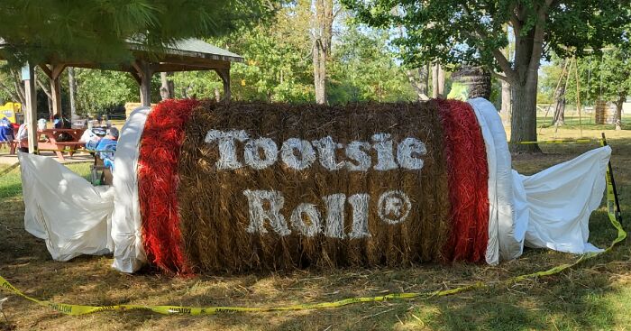 Giant hay bale of a tootsie roll