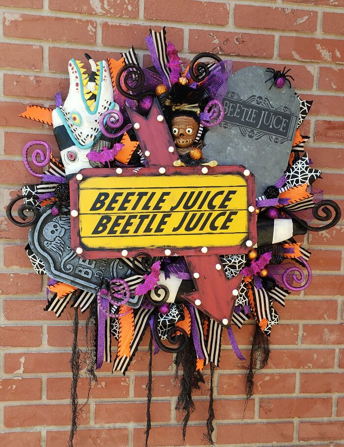 I Make Custom Wreaths For Any Holiday; Here Are The Beetlejuice And Ghostbusters Ones That I Made For Halloween