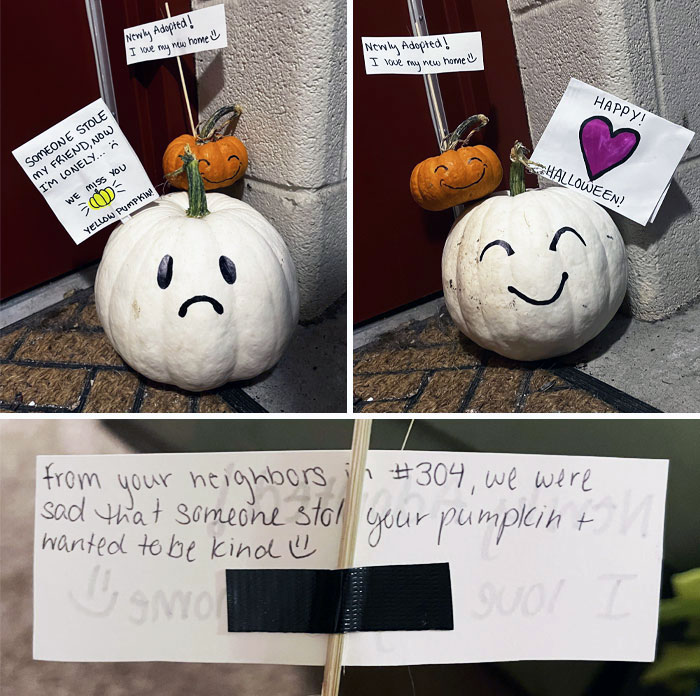 Someone Stole My Friend's Pumpkin, And Someone Gave Her A New Pumpkin