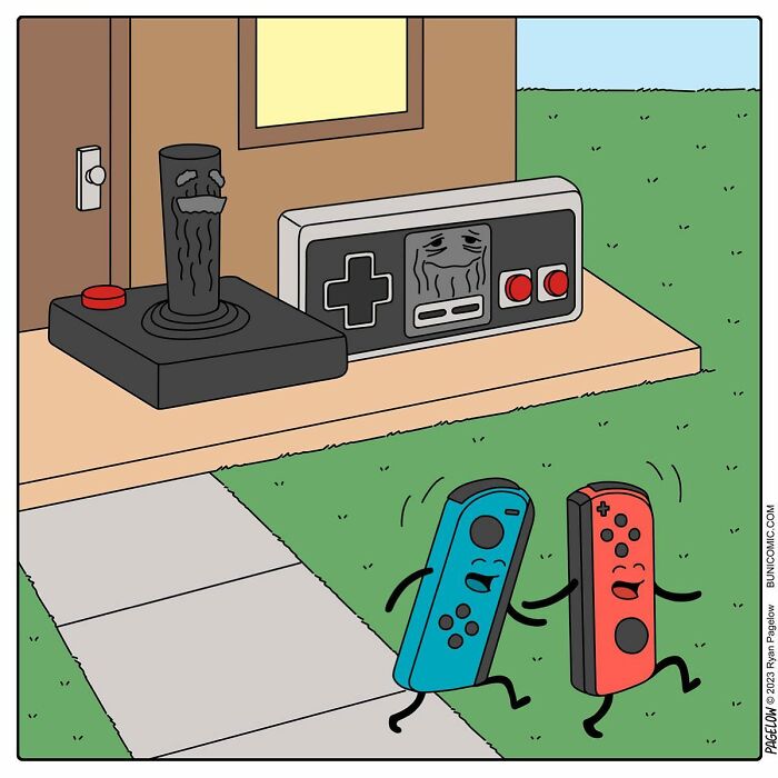 A comic about old and new playing consoles