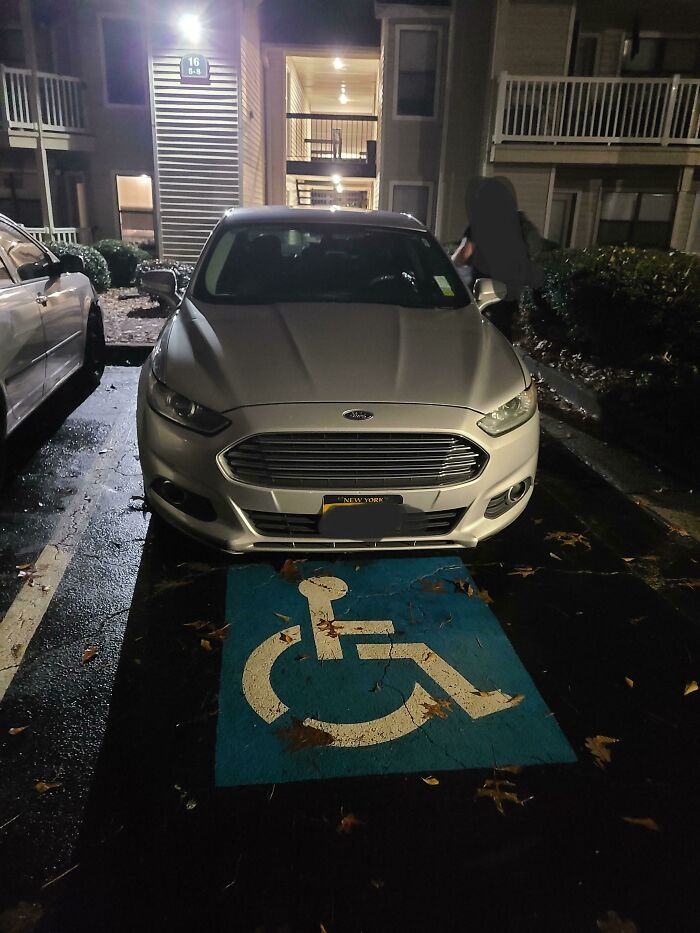 My Neighbor, Who Is Not Registered For Disability, Constantly Parks In The Disabled Spot. She Will Sit In A Spot Nearby Till It Opens To Make Sure She Can Claim It If It's Blocked For Whatever Reason