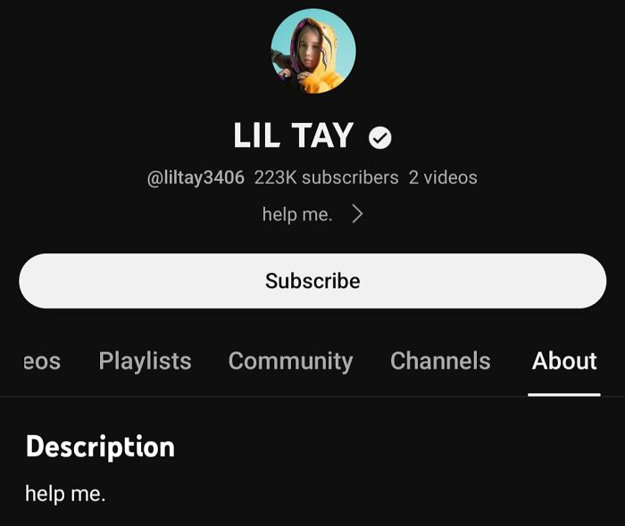 Lil Tay's Youtube Page's 'About Me' Was Changed To 'Help Me.'