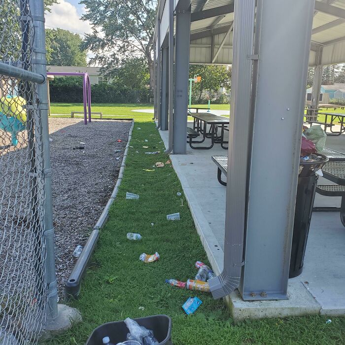 I Work At A Non-Profit Child Care Facility. We Like To Leave Our Pavilion Open To The Public After Our Children Leave. There Is A Garbage Can In Each Corner Of The Pavilion