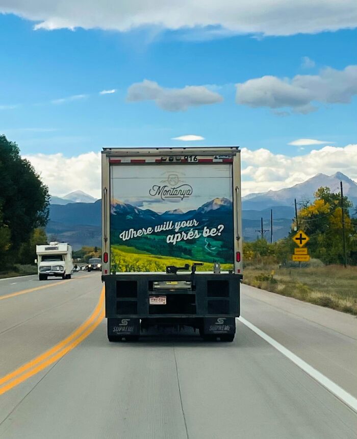 The Truck In Front Of Us Lined Up Perfectly With The Mountains