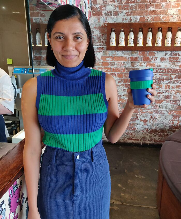 My Friend's Outfit Exactly Matched My Coffee Cup Today
