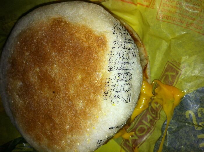 I See Your Stamped Burger And Raise You An Even Worse Stamped Sausage Mcmuffin. Yes Of Course I Ate It