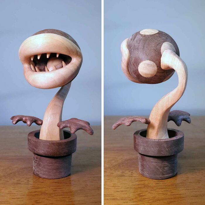 Just Finished This Basswood And Walnut Piranha Plant Carving