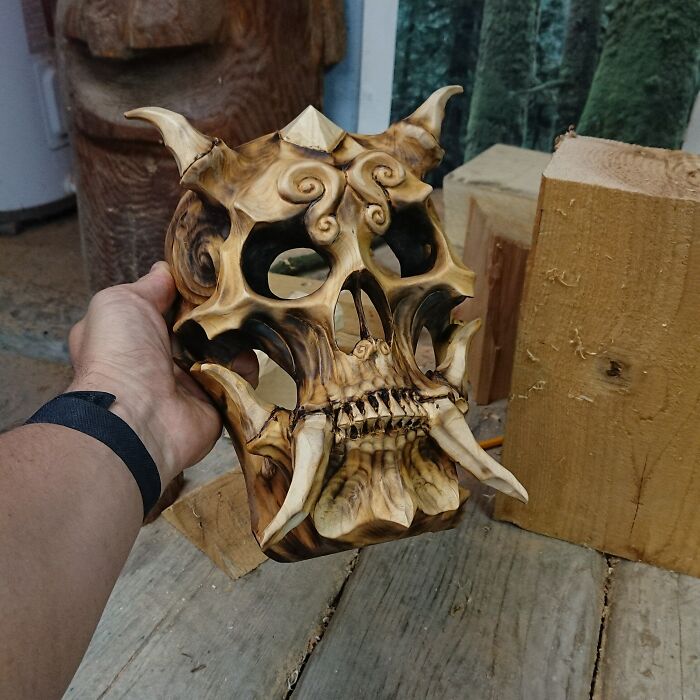 The Covid Devil. Carved With Power Tools, Finished With Hand Tools, Torched Lightly, Oiled. Oc Covid Summer Project, Off And On Since July