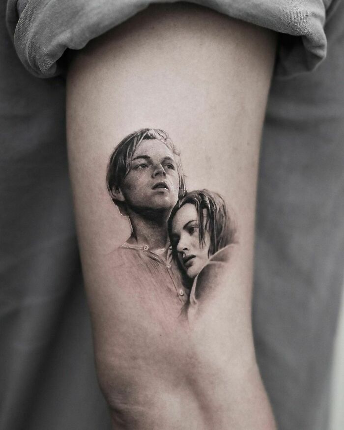 Titanic Rose and Jack arm tattoo
