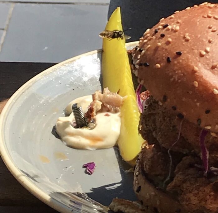 My Friend Ordered A Burger And It Arrived With A Metal Screw