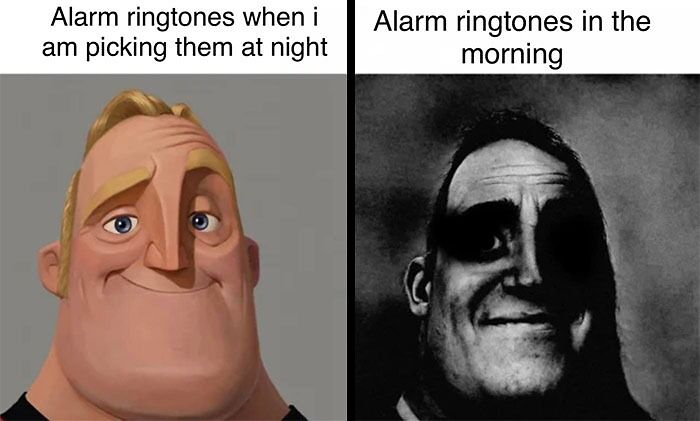 Traumatized Mr. Incredible morning meme