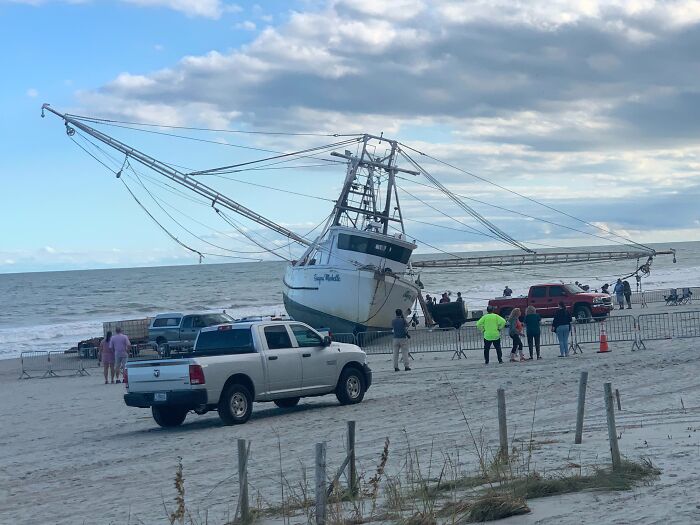 A Boat Washed Up During A Hurricane Where I Live. Myrtle Beach, SC