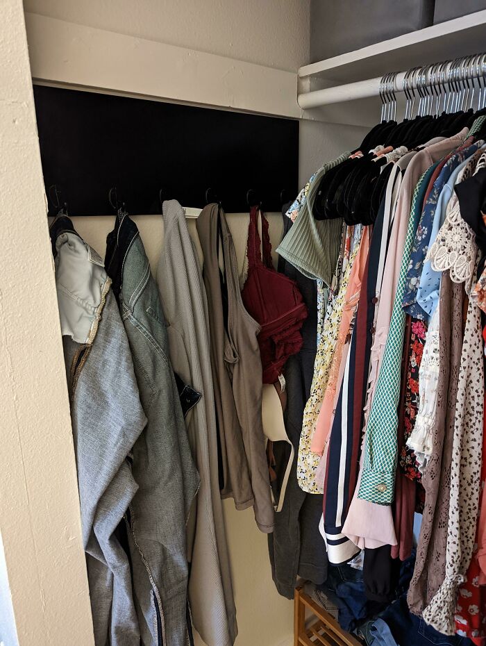 I Have A Dedicated Set Of Hooks In My Closet For "Worn, But Not Dirty" Clothes. Keeps The Mess Off The Floor/Bed/Dresser And Works Great For Me!
