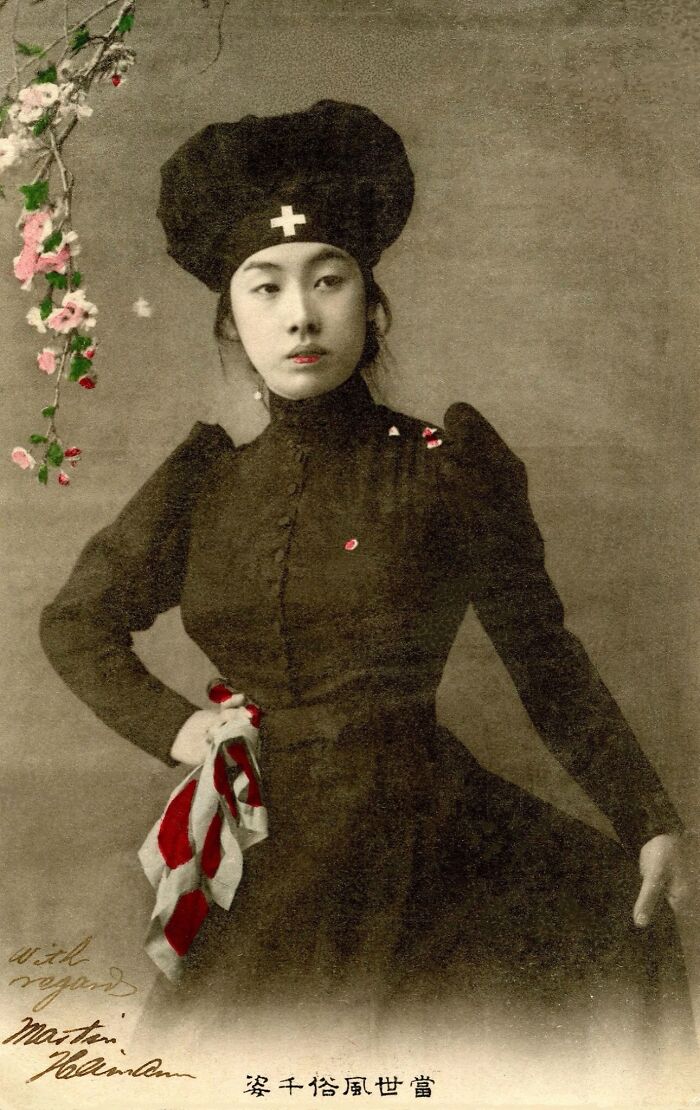 Japanese Nurse Dressed In Black During The Russo-Japanese War... 1905 