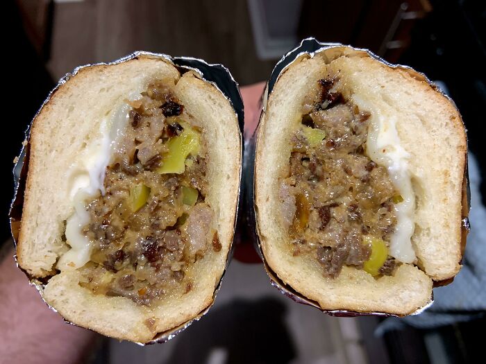 Cheesesteak My Way! Beef, Caramelized Onions, Banana Peppers, Cheese Wiz, Provolone & Mayo On A Roll