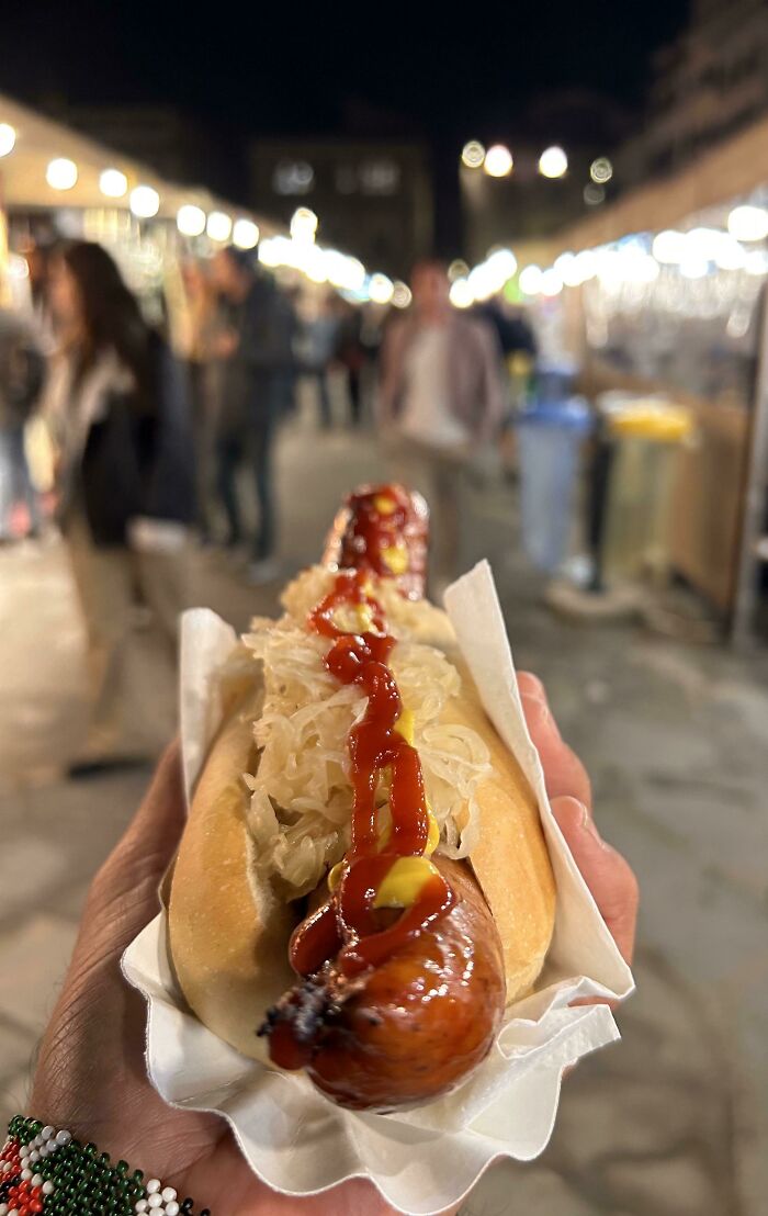 German Sausage In Christmas Market