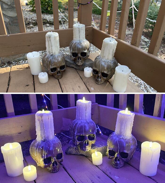 My Homemade Halloween Skull Candles. It's My First Year In A House, So I Got Really Excited To Decorate. I Was Going For A Temple Of Doom-Type Theme
