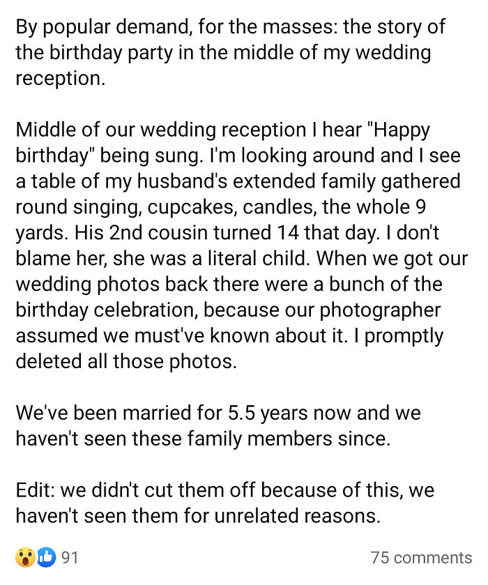 "I Just Thought Your Wedding Was The Perfect Place For My Child's Birthday Party"