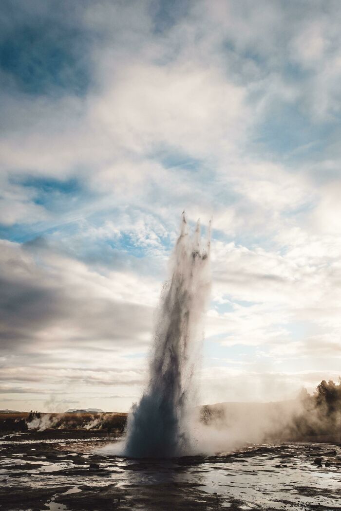 Captured Poseidon's Trident Rising Out Of Strokkur Geyser In Iceland 
