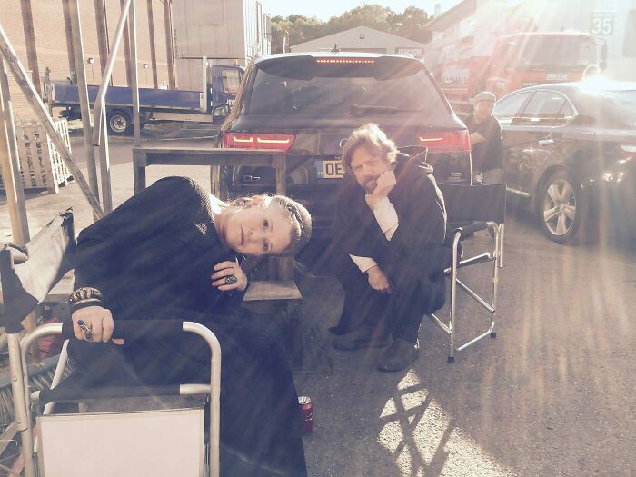 Carrie Fisher And Mark Hamill Hanging Out On The Set Of Star Wars: Episode Viii