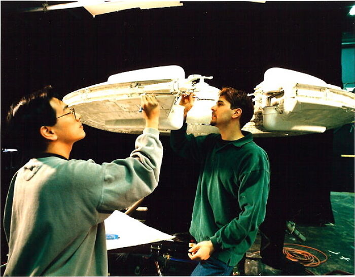 Grant Imahara (Rip) And Tory Belleci From Mythbusters Working On Trade Federation Battleship From Star Wars: The Phantom Menace