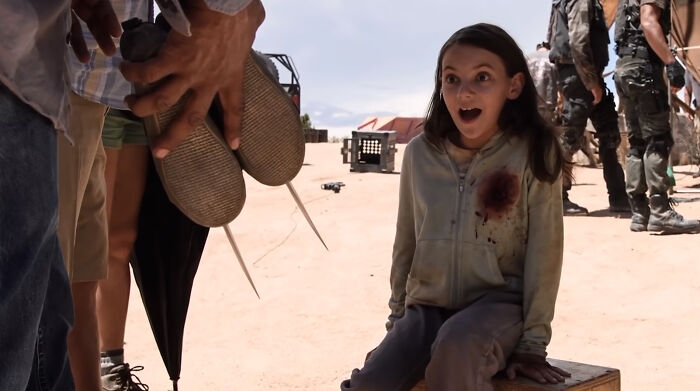 Logan (2017) - Prop Master Jp Jones Shows Dafne Keen The 'Foot Claw' Shoes She Will Wear For The Movie For The First Time