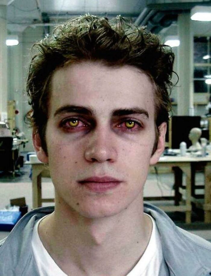 Hayden Christensen Having His "Sith Eyes" Applied On The Set Of Revenge Of The Sith (2005)
