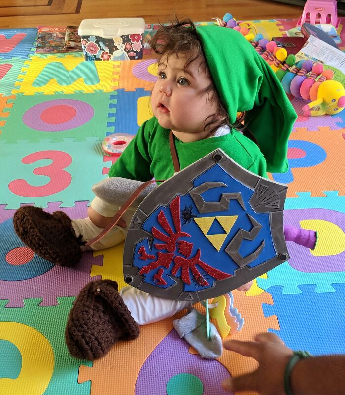 My Son Dressed Up As Link From Zelda For Halloween. Shout Out To My Husband For The Handmade Shield