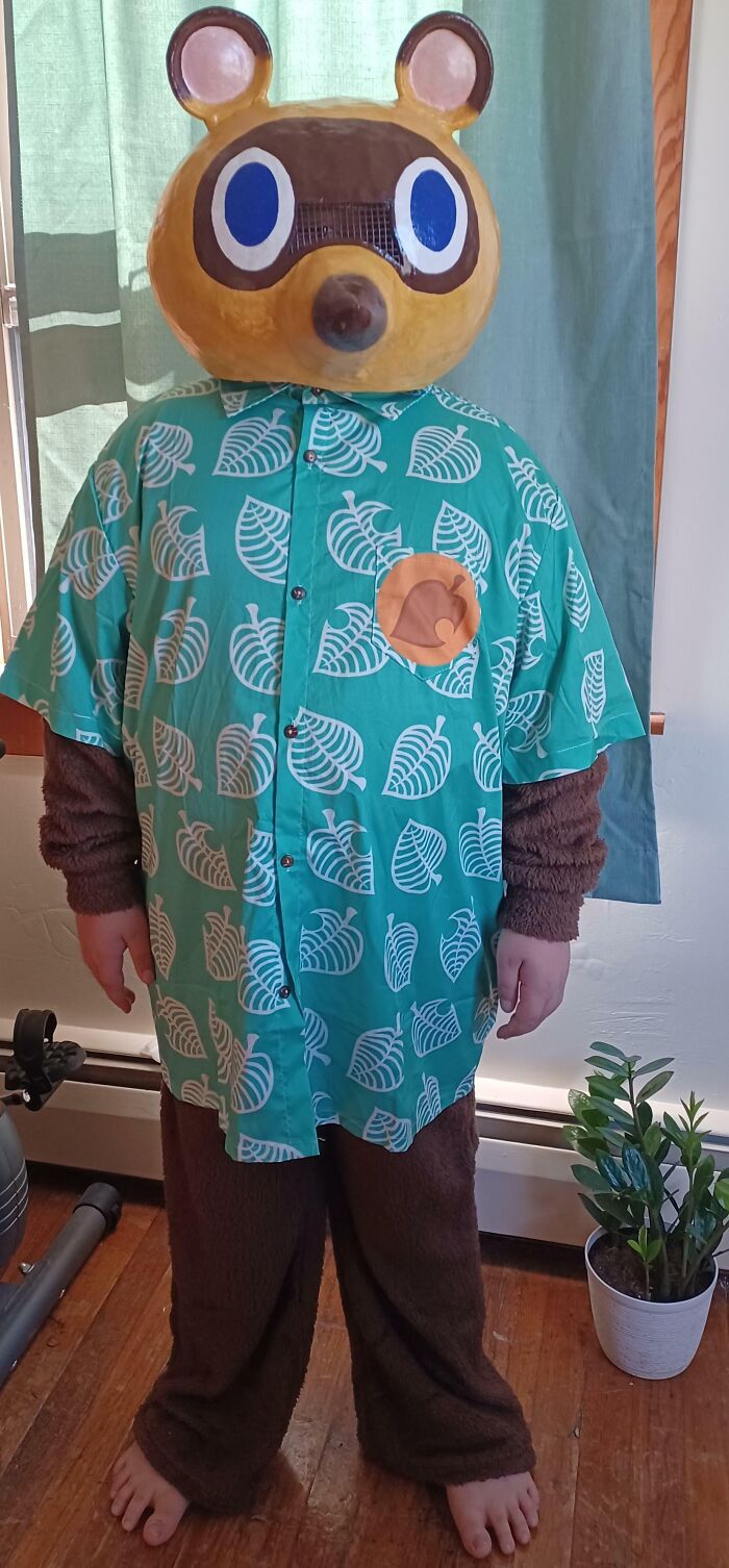 My Son's Animal Crossing Halloween Costume. His Grandpa Made The Mask For Him
