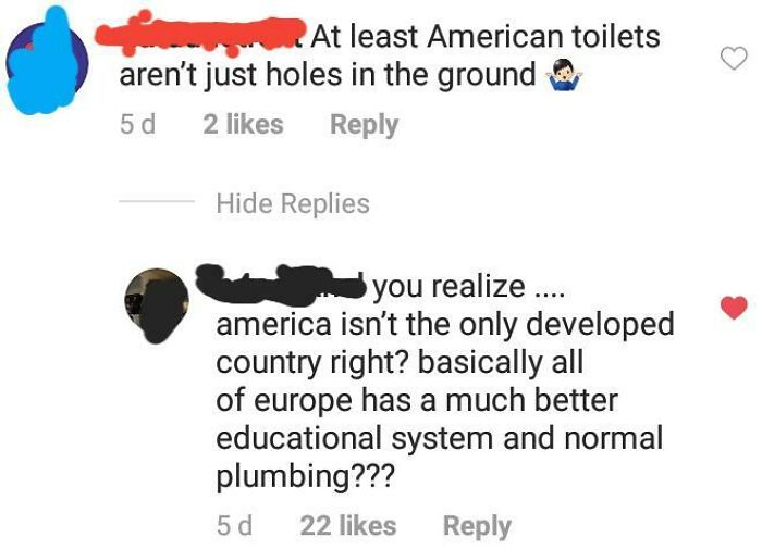 "At Least American Toilets Aren't Just Holes In The Ground"