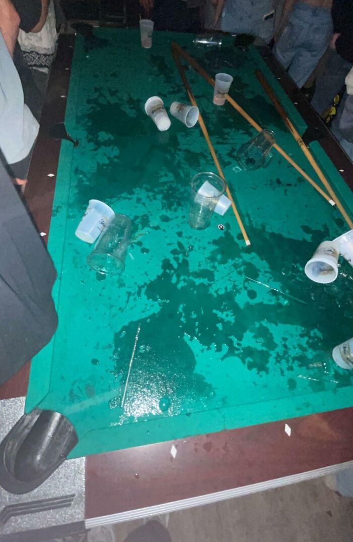 Staff Forgot To Cover Up The Pool Tables At A College Bar On A Friday Night