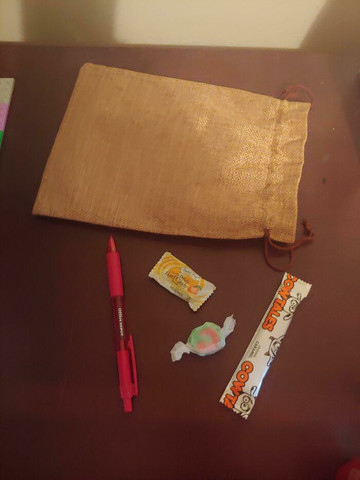 Took One Of Those Employee Surveys At Work Today, And They Gave Me This As A Gift Bag. 3 Pieces Of Candy From 1972 And A Pen That Doesn't Even Work. Sure Feel Appreciated!