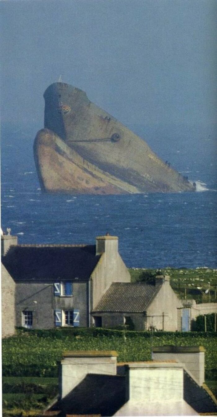 Sinking Of Amoco Cadiz In Brittany 1978 Looks Like A Giant Whale Surfacing