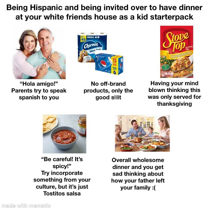 Being Hispanic And Being Invited Over To Have Dinner At Your White Friends House As A Kid Starterpack