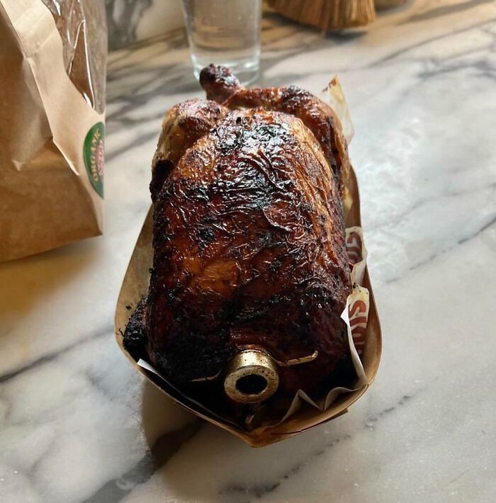 This Rotisserie Chicken My Sister Bought Came With The Rod Still Attached
