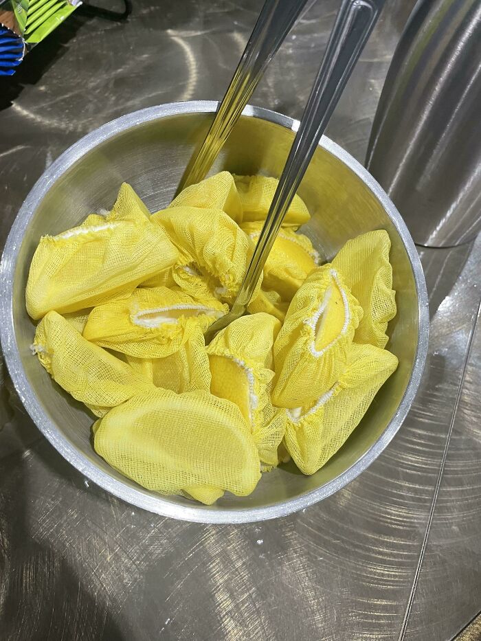 These Lemons At The Coffee Bar Have Little Hairnets