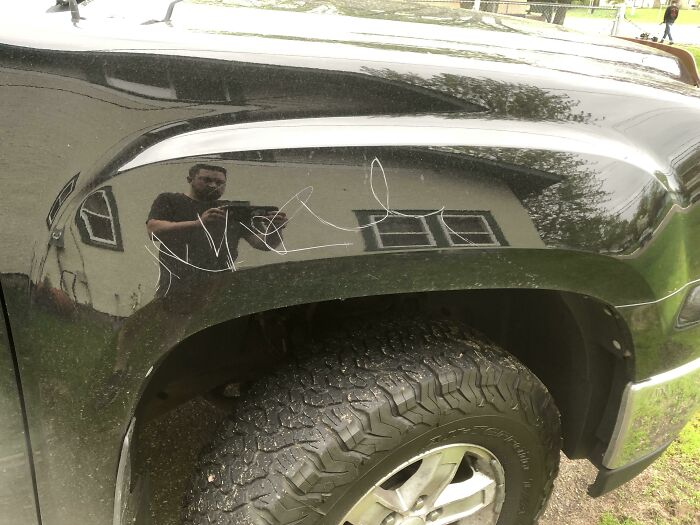 My 6-Year-Old Kid Decided To Doodle On My New (To Me) Truck. With A Rock