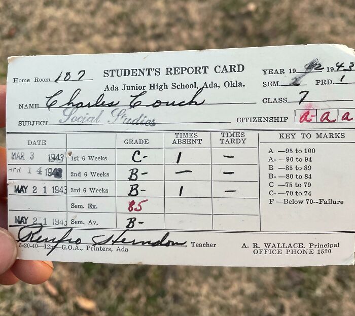 A Report Card From The 1940’s I Found At A Lake