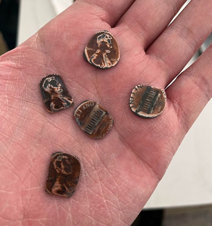 Dad Opened Up The Washer To Replace The Pump And Filter. Found These Pennies That Had Been Eroded From Rolling Around In The Filter For A Few Years