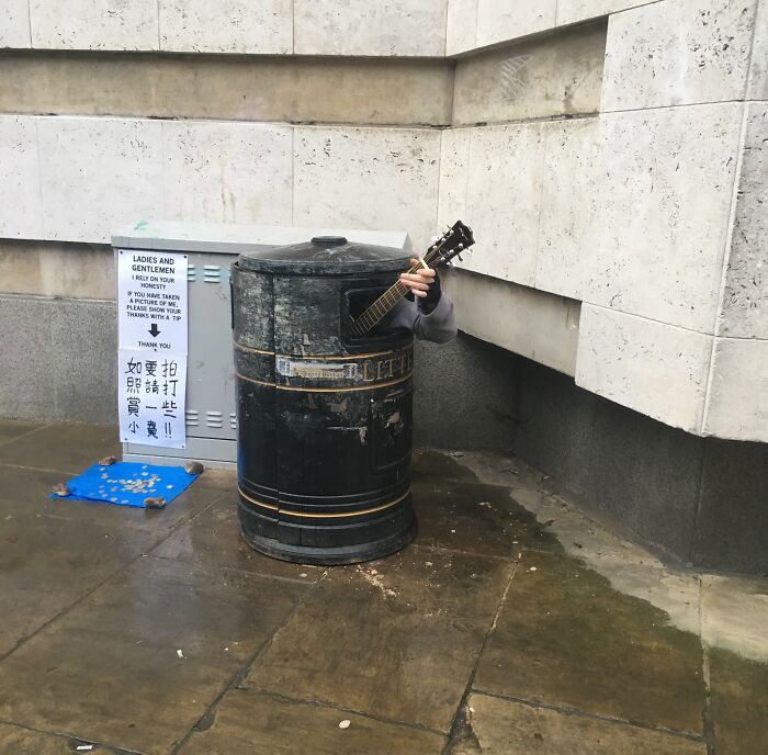 Found A Dude Playing Johnny Cash Tunes From Inside A Trash Can Today In Cambridge
