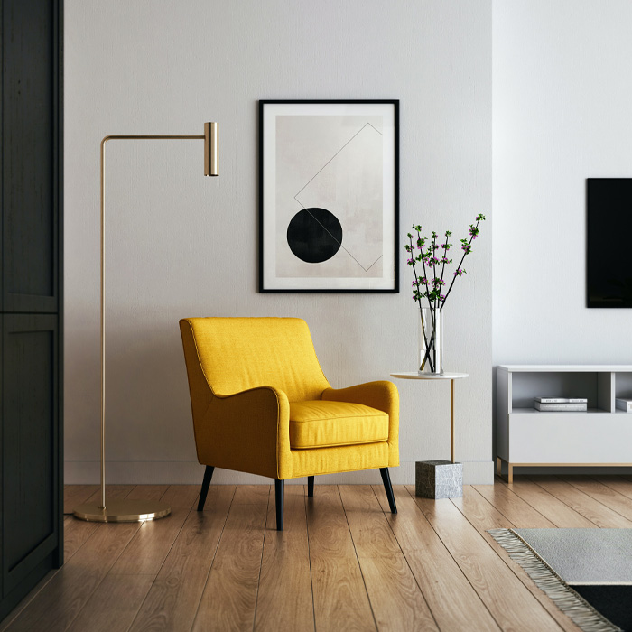 Brown wooden yellow chair 