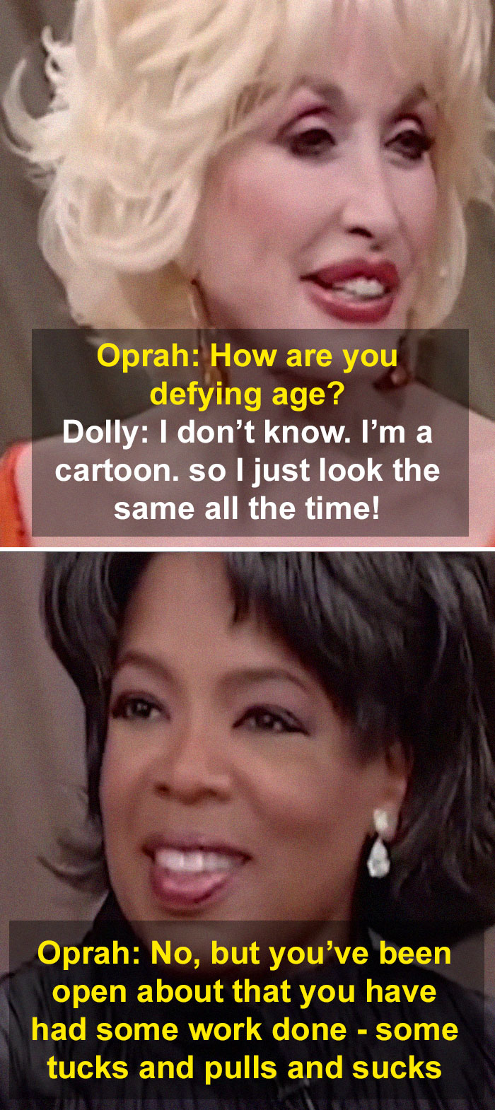 In 2003, Oprah Pressured Dolly Parton To Reveal What Kind Of Cosmetic Surgery She'd Had Done