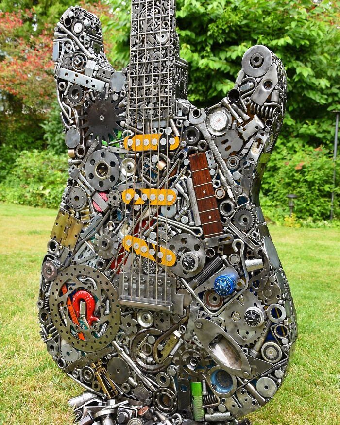A sculpture of a guitar