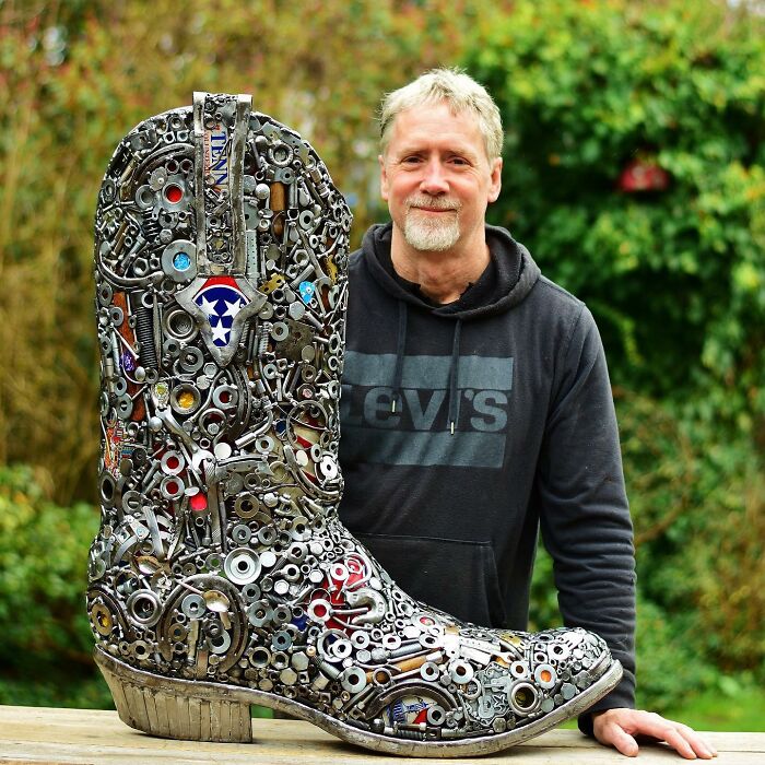 A sculpture of a boot