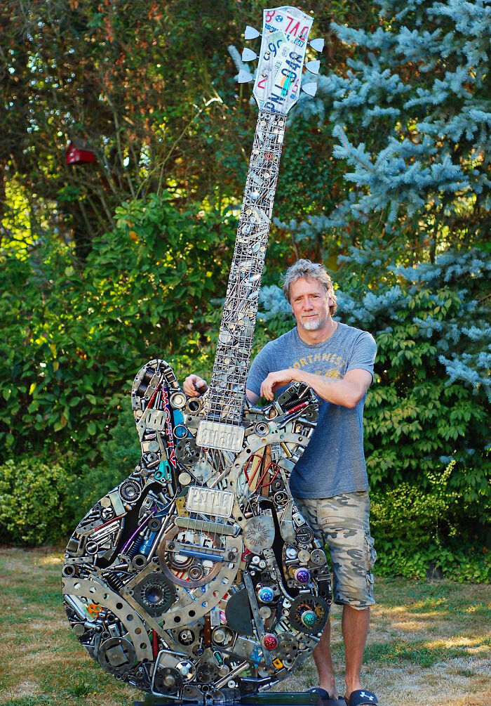 A sculpture of a guitar