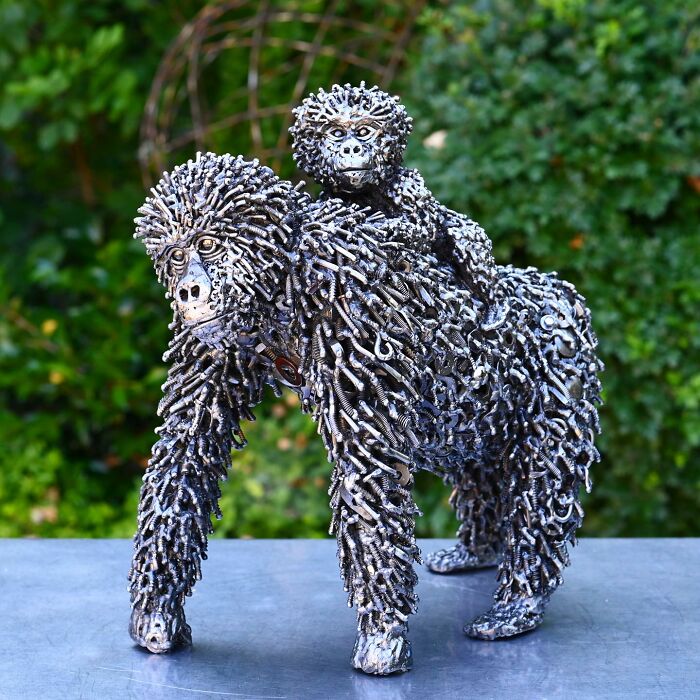 A sculpture of a gorilla family