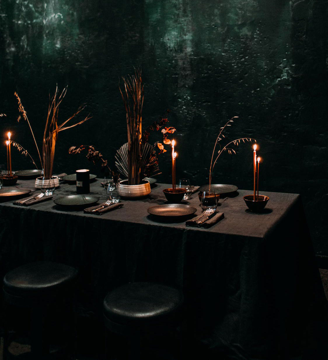 Banquet table in dark atmosphere